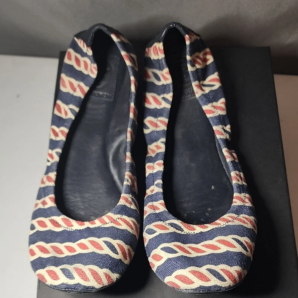 Tory Burch Blue and Red Chain Flats